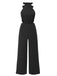 1940s Solid Waist Cutout Halter Wide-Leg Jumpsuit - vintage jumpsuit, retro fashion