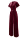 1940s Solid Waist Tie V-Neck Velvet Jumpsuit, vintage romper, retro jumpsuit - perfect for women who love vintage and retro fashion
