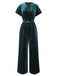 1940s Solid Waist Tie V-Neck Velvet Jumpsuit, vintage romper, retro jumpsuit - perfect for women who love vintage and retro fashion