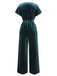 1940s Solid Waist Tie V-Neck Velvet Jumpsuit, vintage romper, retro jumpsuit - perfect for women who love vintage and retro fashion