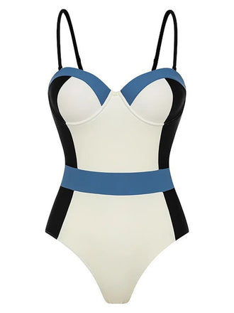 She's wearing 1940s Spaghetti Strap Color Block One-Piece Swimsuit and the whole beach remembers the 1940s