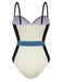 1940s Spaghetti Strap Color Block One-Piece Swimsuit: 1940s Riviera elegance, reimagined for her