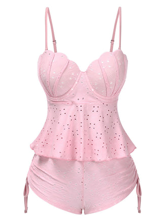 1940s Spaghetti Strap Eyelet Shell Tankini Set - vintage fashion, retro style