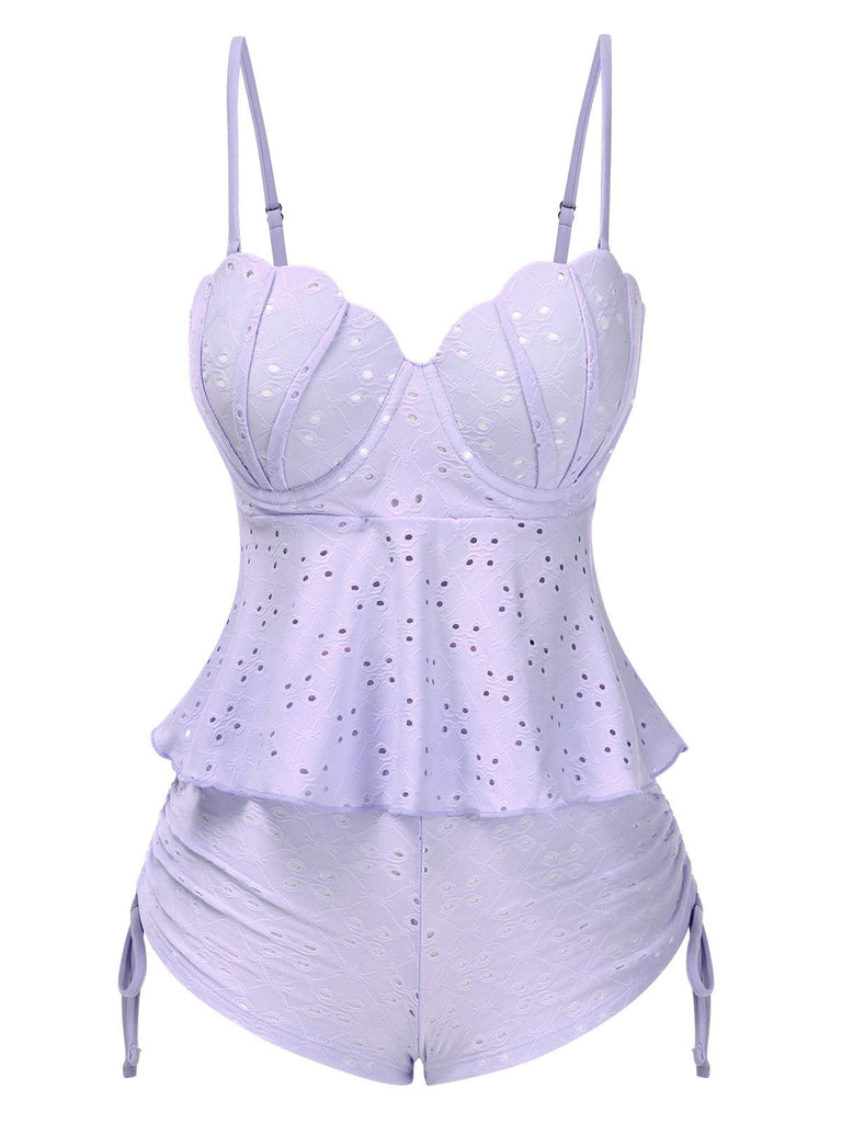 1940s Spaghetti Strap Eyelet Shell Tankini Set - vintage fashion, retro style