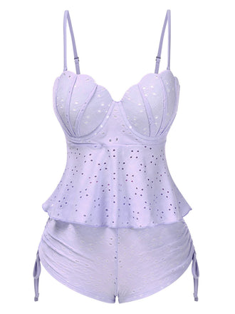 1940s Spaghetti Strap Eyelet Shell Tankini Set - vintage fashion, retro style