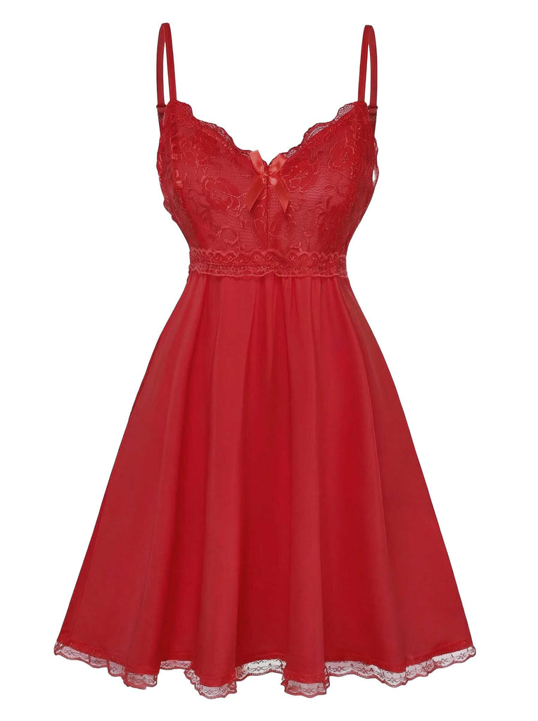 1940s Spaghetti Strap Lace Bow Nightgown - vintage nightgown, retro sleepwear