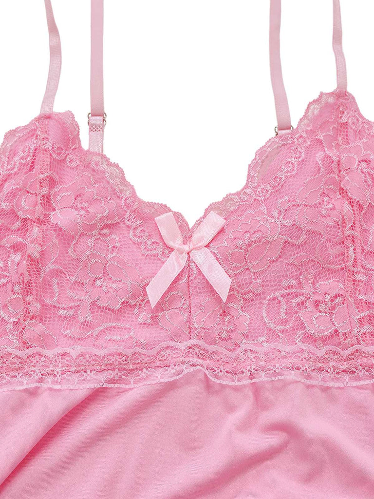 1940s Spaghetti Strap Lace Bow Nightgown - vintage nightgown, retro sleepwear