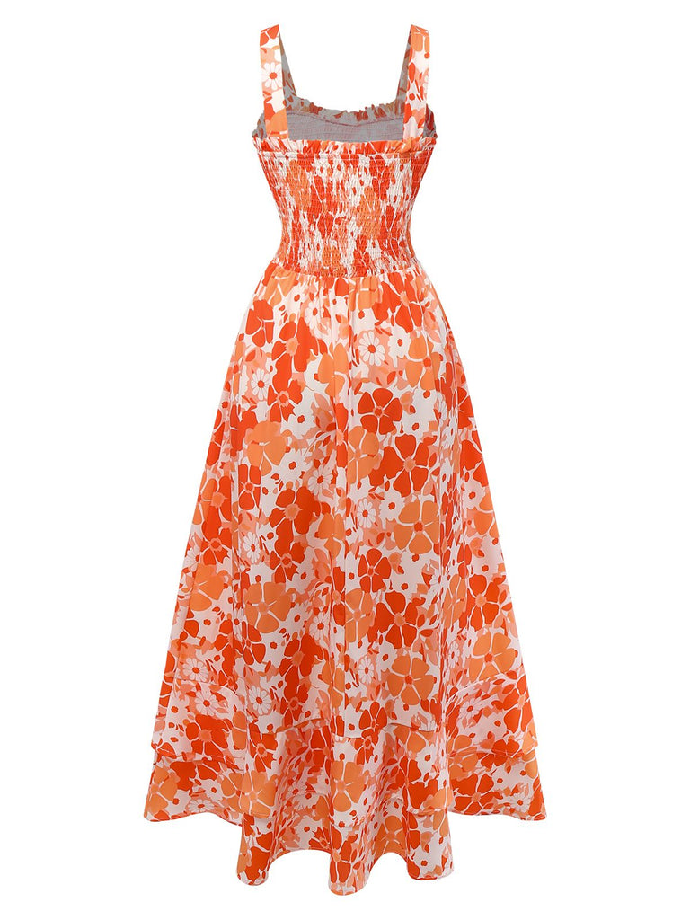 1940s Square Neck Irregular Floral Pleated Dress - vintage dress, retro fashion