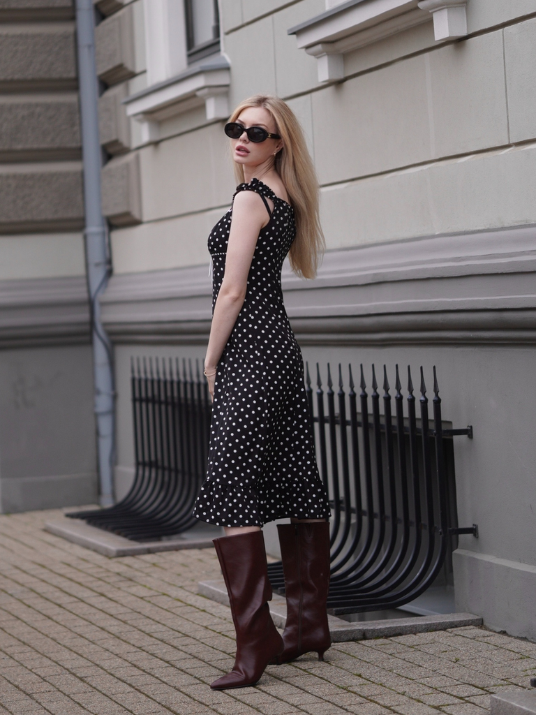 1940s Square Neck Polka Dot Ruffle Dress - vintage dress, retro fashion