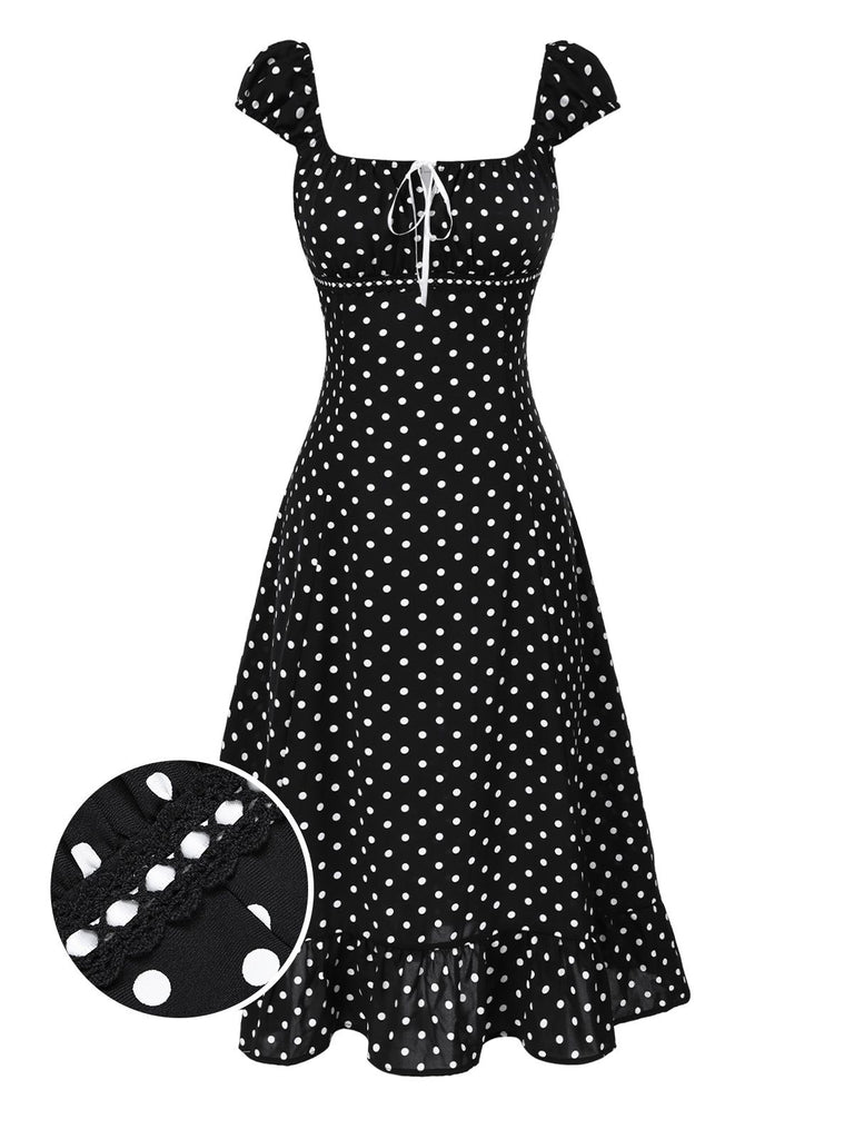 1940s Square Neck Polka Dot Ruffle Dress - vintage dress, retro fashion