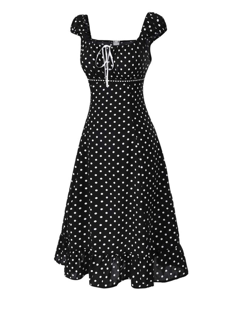 1940s Square Neck Polka Dot Ruffle Dress - vintage dress, retro fashion