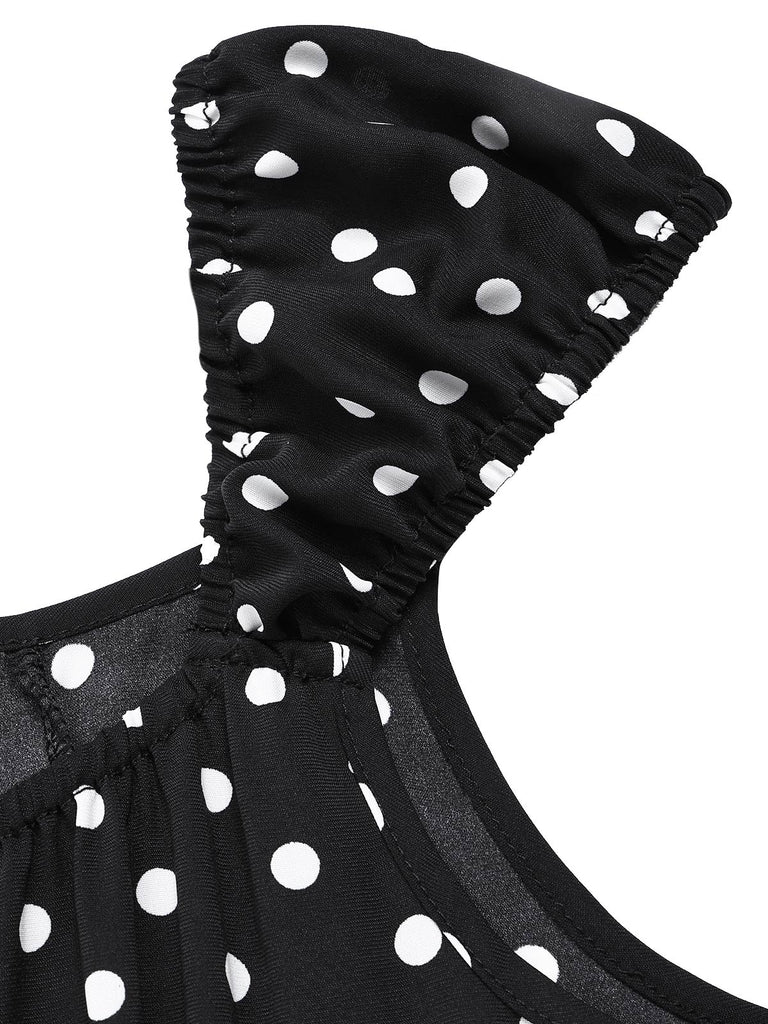 1940s Square Neck Polka Dot Ruffle Dress - vintage dress, retro fashion