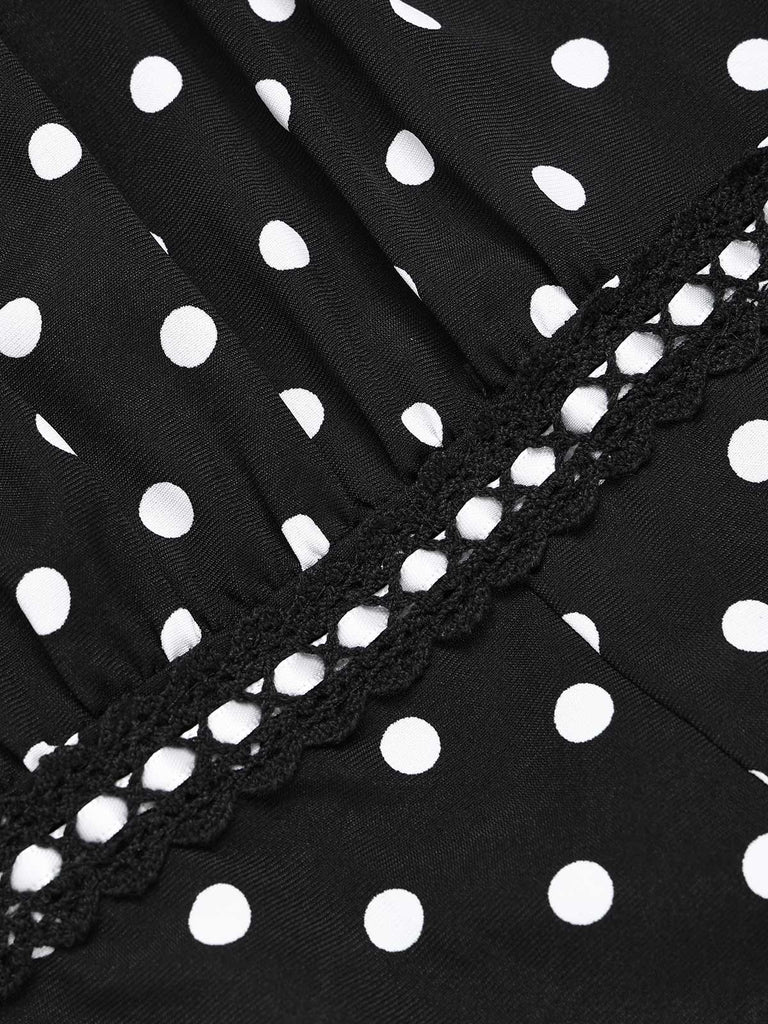 1940s Square Neck Polka Dot Ruffle Dress - vintage dress, retro fashion
