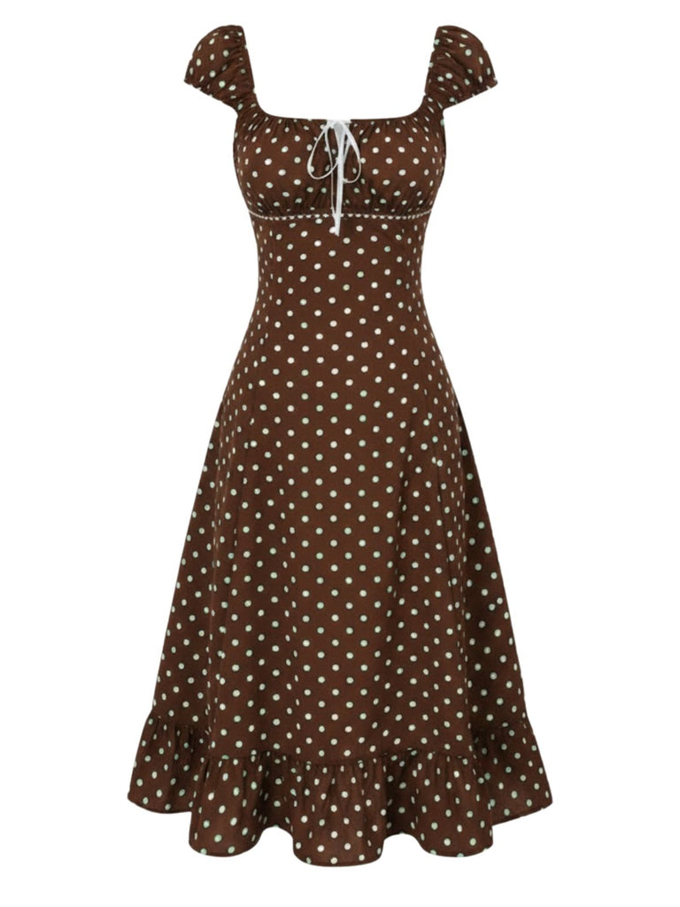 1940s Square Neck Polka Dot Ruffle Dress, vintage dress, retro fashion - perfect for women who love vintage and retro fashion