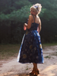 Blue 1940s Square Neck Starry Night Bow Swing Dress, vintage dress, retro fashion, rockabilly, pin-up fashion - perfect for women who love vintage and retro fashion