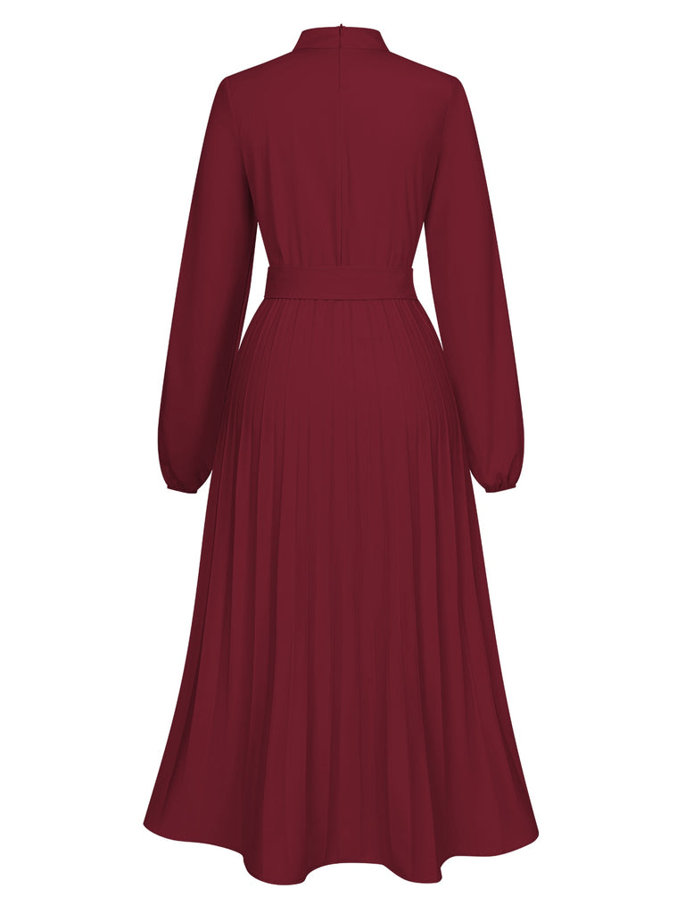 1940s Stand Collar Solid Pleated Dress, vintage dress, retro fashion - perfect for women who love vintage and retro fashion