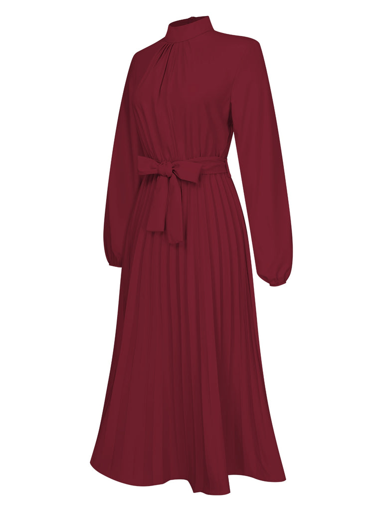 1940s Stand Collar Solid Pleated Dress, vintage dress, retro fashion - perfect for women who love vintage and retro fashion