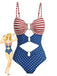 1940s Stars Striped Cutout One-Piece Swimsuit - vintage swimsuit, pin-up swimwear for vintage lovers