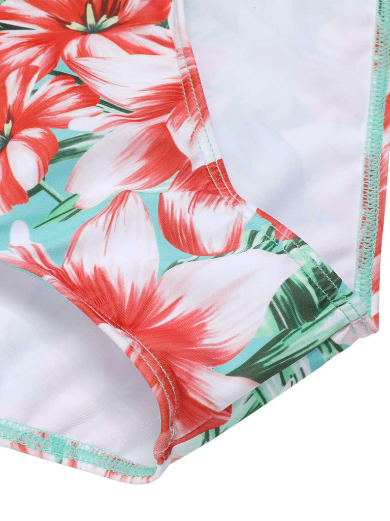 1940s Strap Flowers One-Piece Swimsuit, vintage swimsuit, pin-up swimwear, retro beach style, women, elegant
