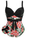 1940s Strap Flowers One-Piece Swimsuit, vintage swimsuit, pin-up swimwear, retro beach style, women, elegant