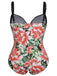 1940s Strap Flowers One-Piece Swimsuit, vintage swimsuit, pin-up swimwear, retro beach style, women, elegant