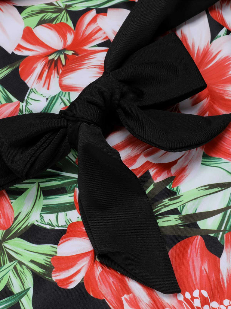 1940s Strap Flowers One-Piece Swimsuit, vintage swimsuit, pin-up swimwear, retro beach style, women, elegant