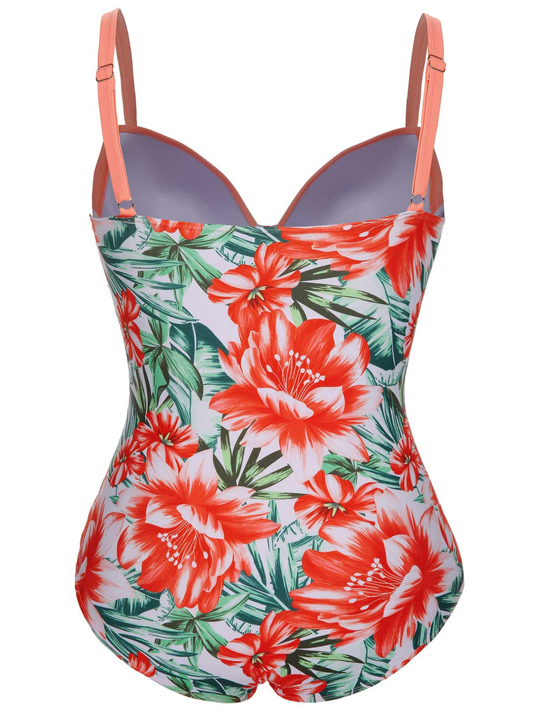 [Plus Size] 1940s Strap Flowers One-Piece Swimsuit, vintage swimsuit, pin-up swimwear - perfect for women who love vintage and retro fashion