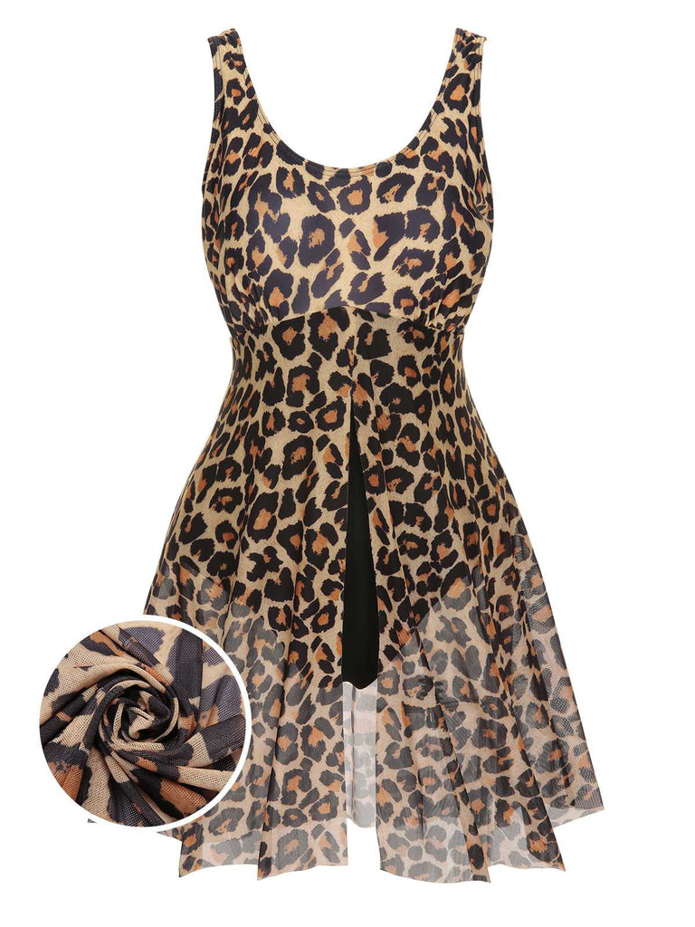 This 1940s Strap Print One-Piece Skirt Swimsuit carries 1940s vacation dreams in every stitch