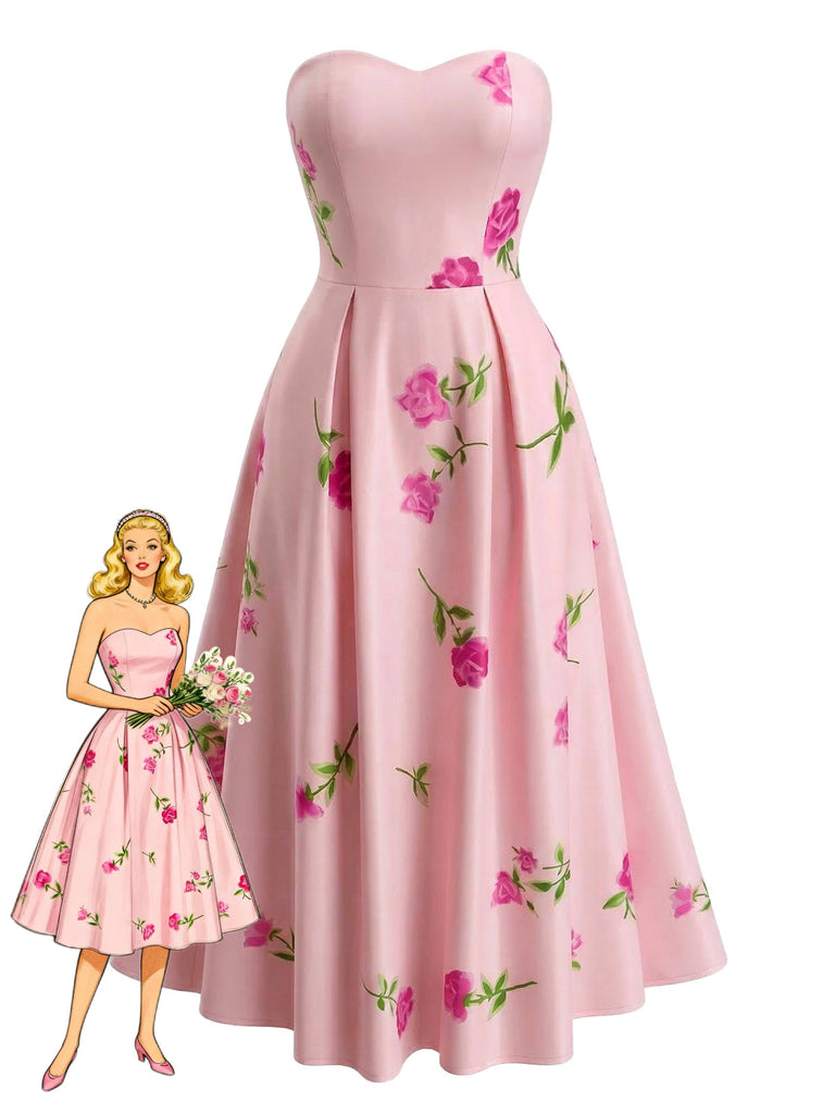 1940s Strapless Floral High Waist Swing Dress - vintage dress, retro fashion, rockabilly, pin-up fashion for vintage lovers