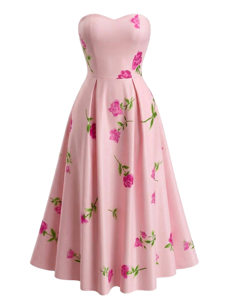 1940s Strapless Floral High Waist Swing Dress - vintage dress, retro fashion, rockabilly, pin-up fashion for vintage lovers