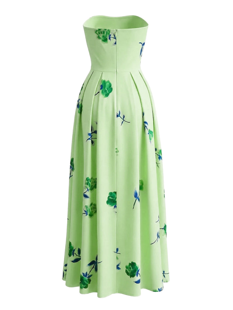 1940s Strapless Floral High Waist Swing Dress - vintage dress, retro fashion, rockabilly, pin-up fashion for vintage lovers