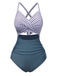 She's wearing 1940s Stripe Patchwork Hollow One-Piece Swimsuit and the whole beach remembers the 1940s