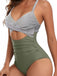 1940s Stripe Patchwork Hollow One-Piece Swimsuit — because 1940s glamour never goes out of style