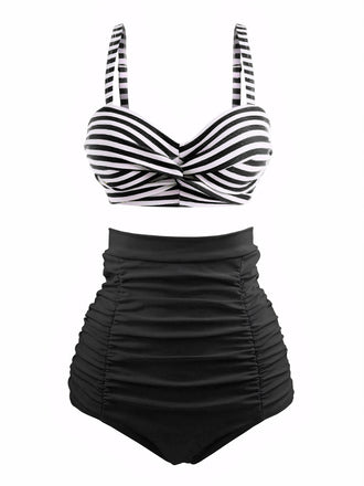 1940s Striped Colorblock Vintage Bikini Set — vintage elegance for the modern woman