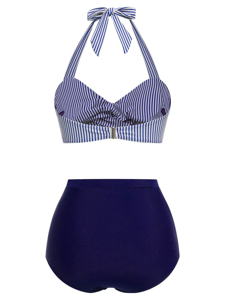 1940s Striped Halter Swimsuit Set - vintage swimsuit, pin-up style