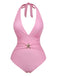 2PCS 1940s Deep V Halter Starfish One-Piece Swimsuit & Cover-Up - vintage swimsuit, pin-up style