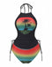 Black 1940s Sunset Palm Tree Tie-Dye Tankinis Swimsuit - vintage swimsuit, pin-up style, classic black