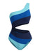 Blue 1940s One-Shoulder Striped Colorblock One-Piece Swimsuit - vintage swimsuit, pin-up style