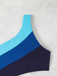 Blue 1940s One-Shoulder Striped Colorblock One-Piece Swimsuit - vintage swimsuit, pin-up style