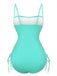 1940s Solid Ruched Spaghetti Strap One-Piece Swimsuit - vintage swimsuit, pin-up style