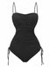 1940s Solid Ruched Spaghetti Strap One-Piece Swimsuit - vintage swimsuit, pin-up style