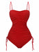 1940s Solid Ruched Spaghetti Strap One-Piece Swimsuit - vintage swimsuit, pin-up style