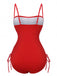 1940s Solid Ruched Spaghetti Strap One-Piece Swimsuit - vintage swimsuit, pin-up style