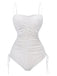1940s Solid Ruched Spaghetti Strap One-Piece Swimsuit - vintage swimsuit, pin-up style