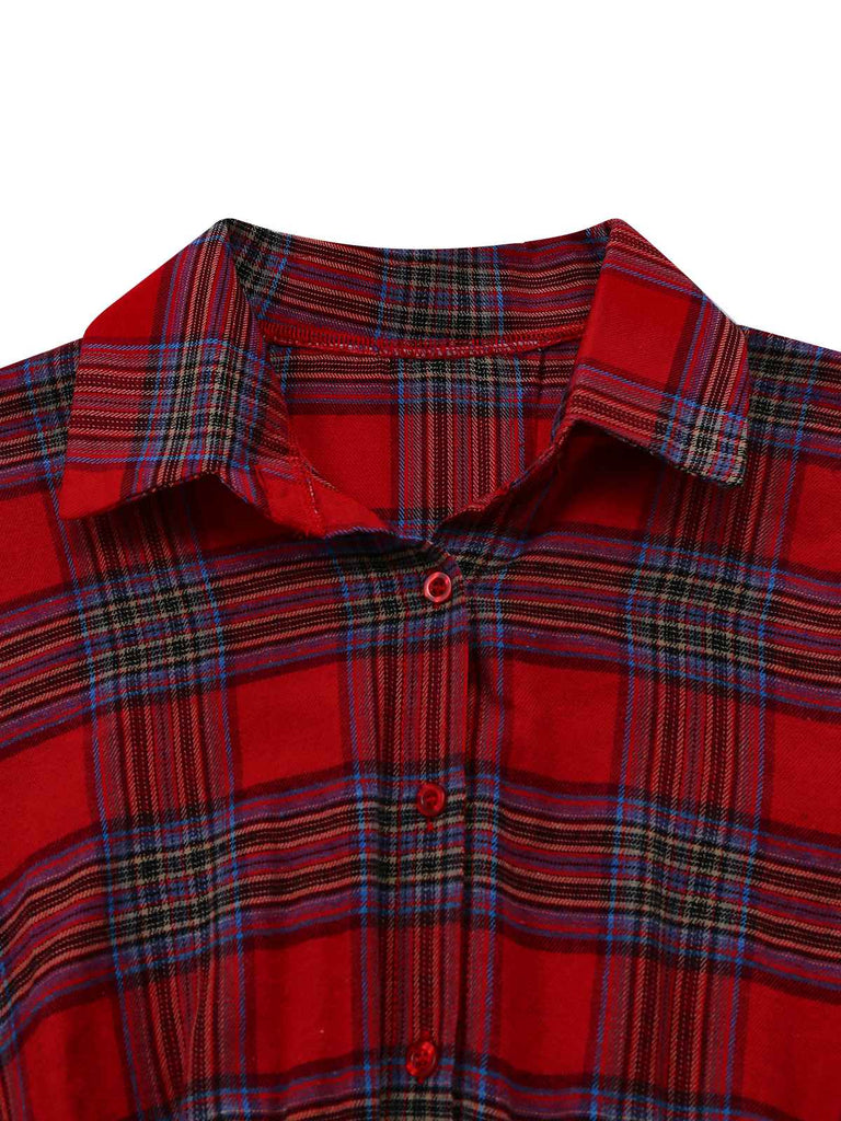 1940s Tartan Plaid Long Sleeve Belted Shirt Dress - vintage dress, retro fashion