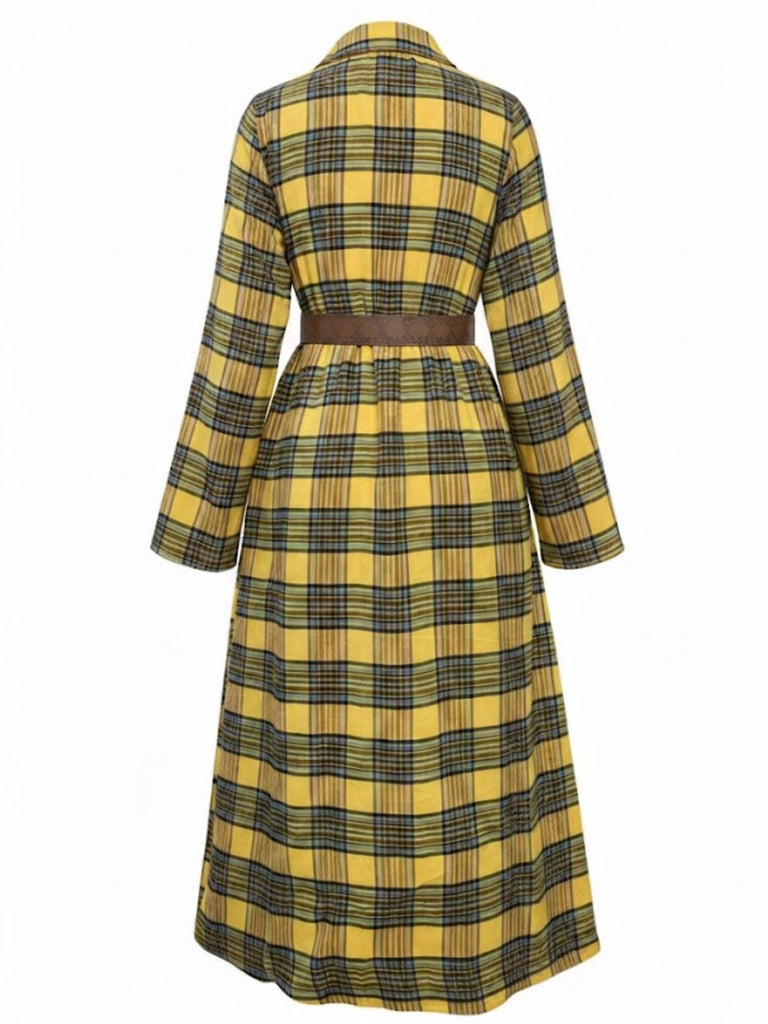 1940s Tartan Plaid Long Sleeve Belted Shirt Dress - vintage dress, retro fashion