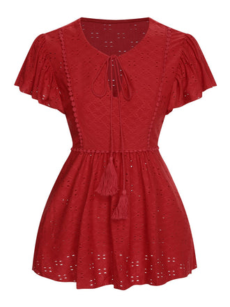 1940s Tie Front Eyelet Embroidered Blouse, vintage top, retro blouse - perfect for women who love vintage and retro fashion