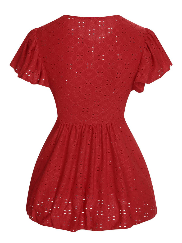 1940s Tie Front Eyelet Embroidered Blouse, vintage top, retro blouse - perfect for women who love vintage and retro fashion