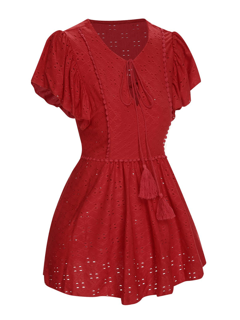 1940s Tie Front Eyelet Embroidered Blouse, vintage top, retro blouse - perfect for women who love vintage and retro fashion