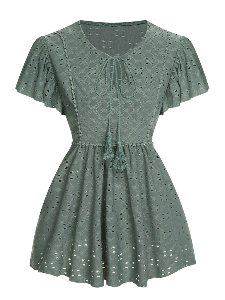 1940s Tie Front Eyelet Embroidered Blouse, vintage top, retro blouse - perfect for women who love vintage and retro fashion